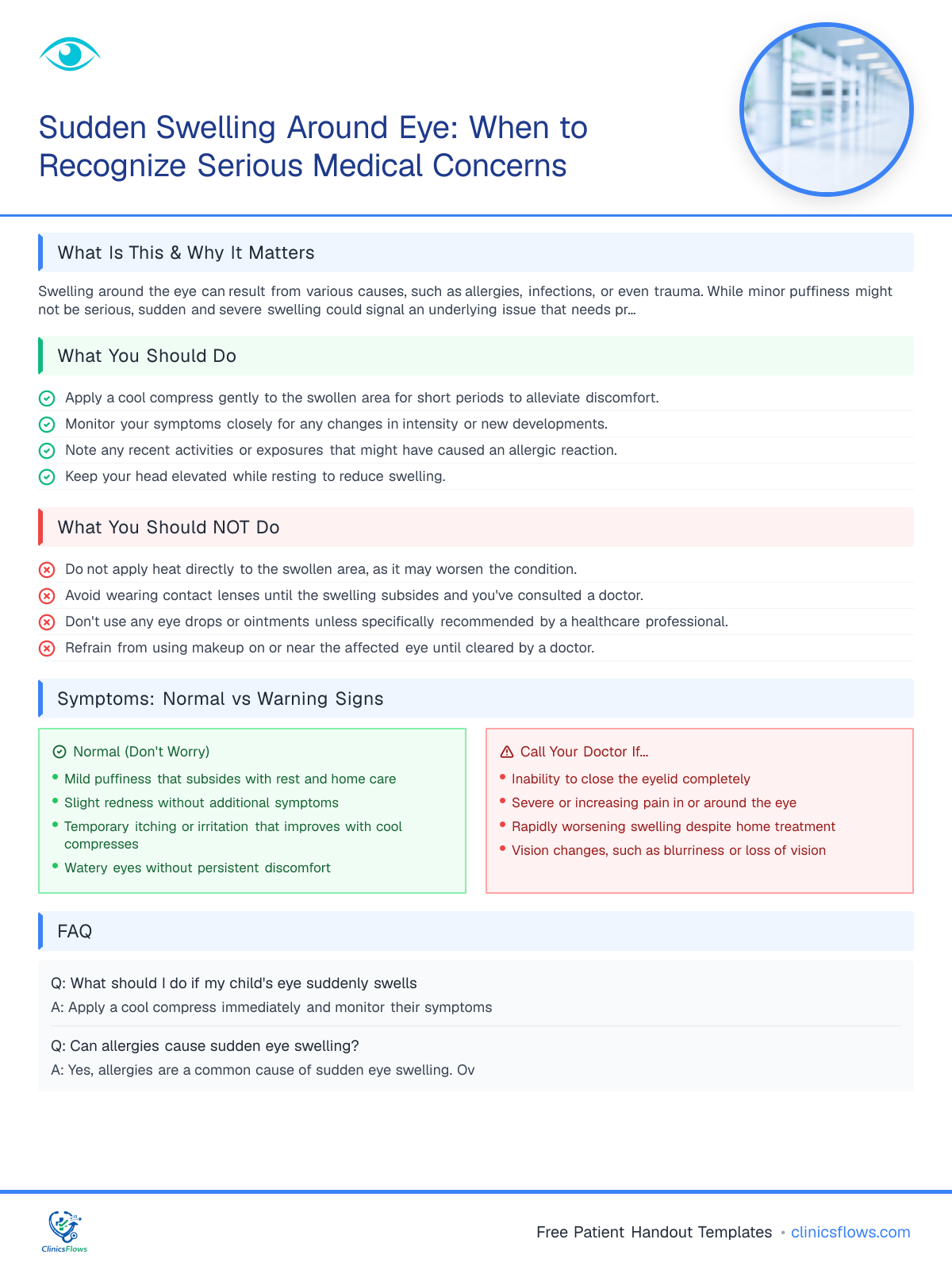 Sudden Swelling Around Eye: When to Recognize Serious Medical Concerns - patient handout preview