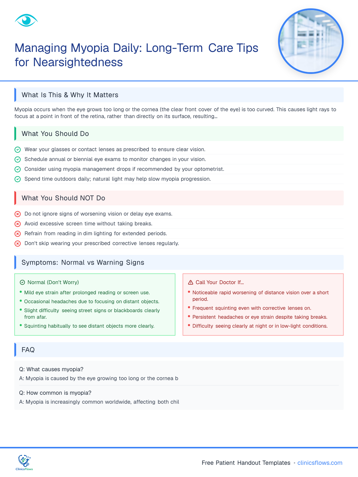 Managing Myopia Daily: Long-Term Care Tips for Nearsightedness - patient handout preview