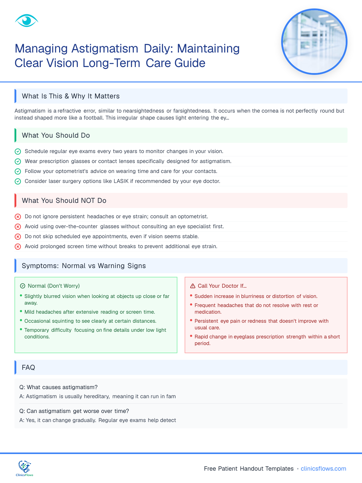 Managing Astigmatism Daily: Maintaining Clear Vision Long-Term Care Guide - patient handout preview