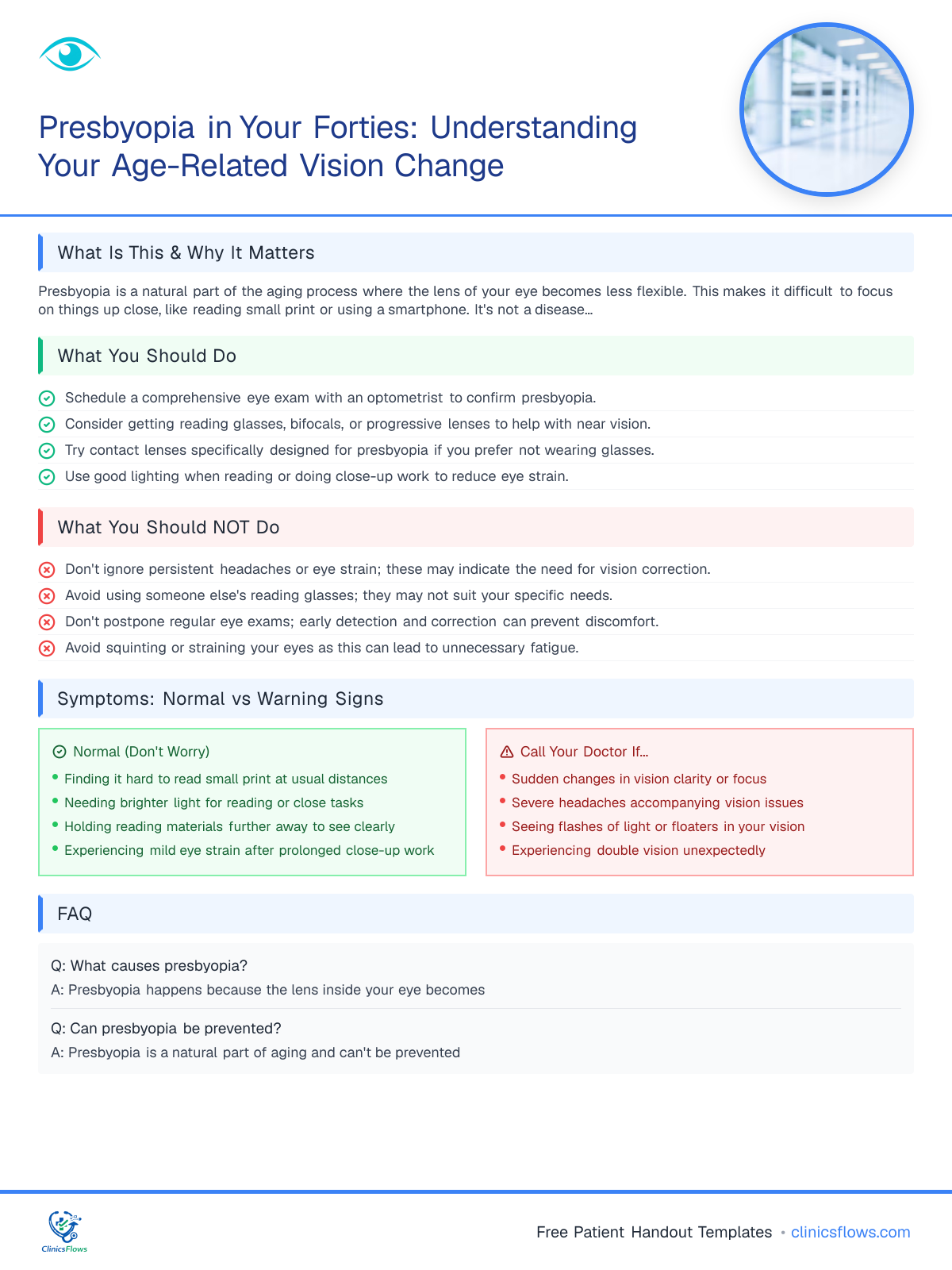 Presbyopia in Your Forties: Understanding Your Age-Related Vision Change - patient handout preview