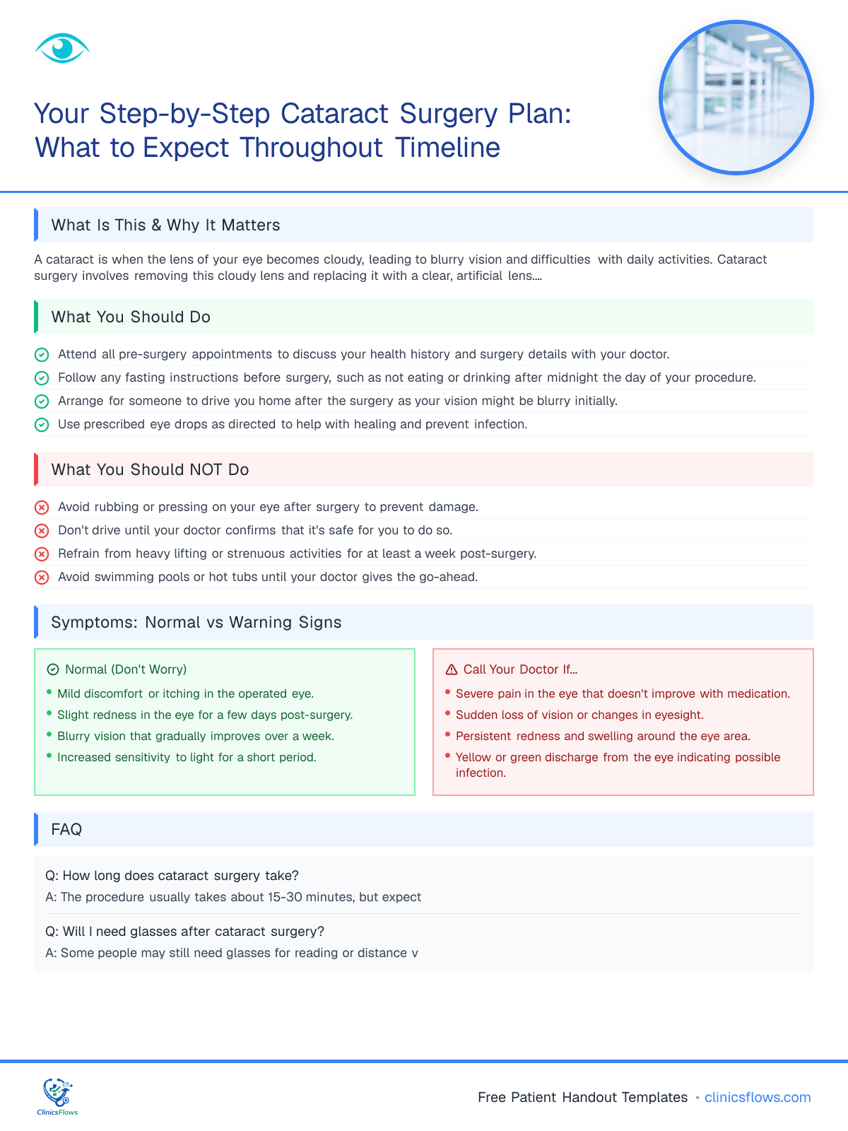 Your Step-by-Step Cataract Surgery Plan: What to Expect Throughout Timeline - patient handout preview