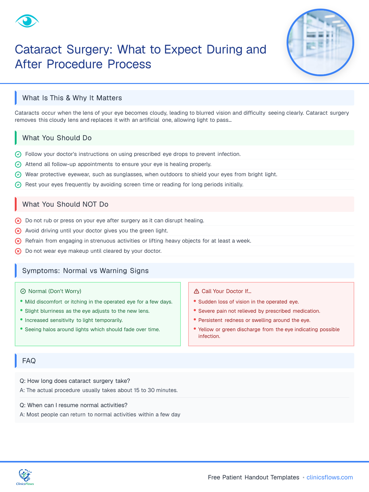 Cataract Surgery: What to Expect During and After Procedure Process - patient handout preview