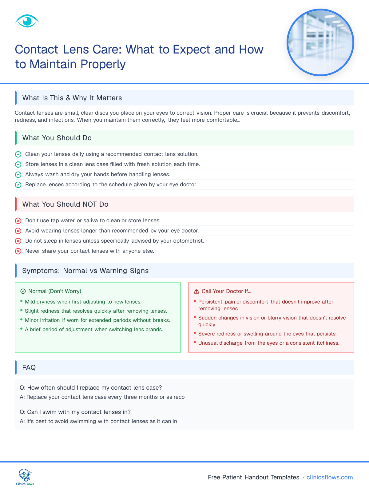Contact Lens Care: What to Expect and How to Maintain Properly - patient handout preview
