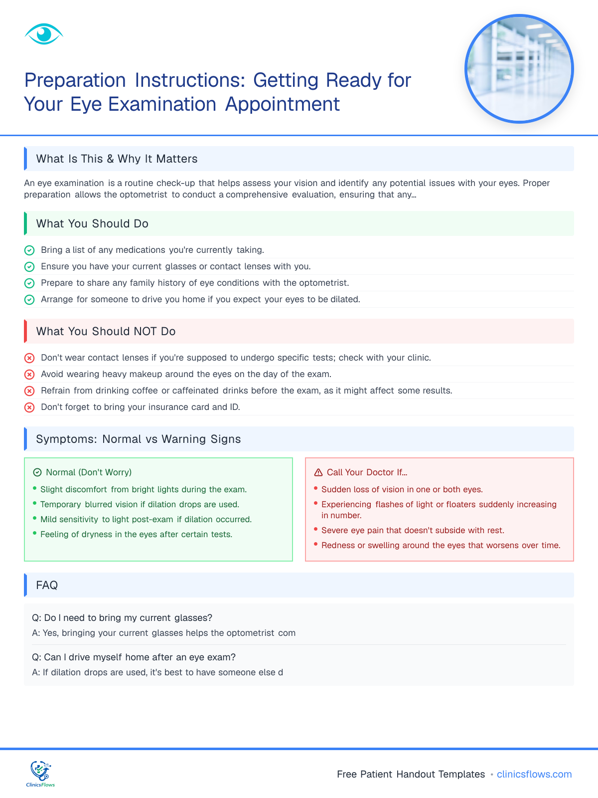 Preparation Instructions: Getting Ready for Your Eye Examination Appointment - patient handout preview