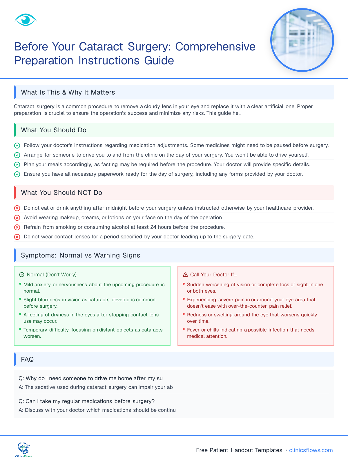 Before Your Cataract Surgery: Comprehensive Preparation Instructions Guide - patient handout preview