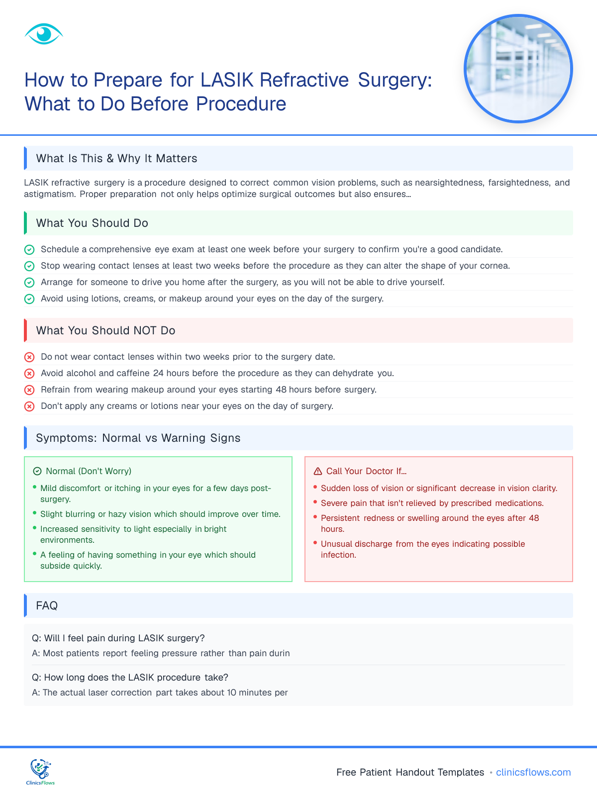 How to Prepare for LASIK Refractive Surgery: What to Do Before Procedure - patient handout preview