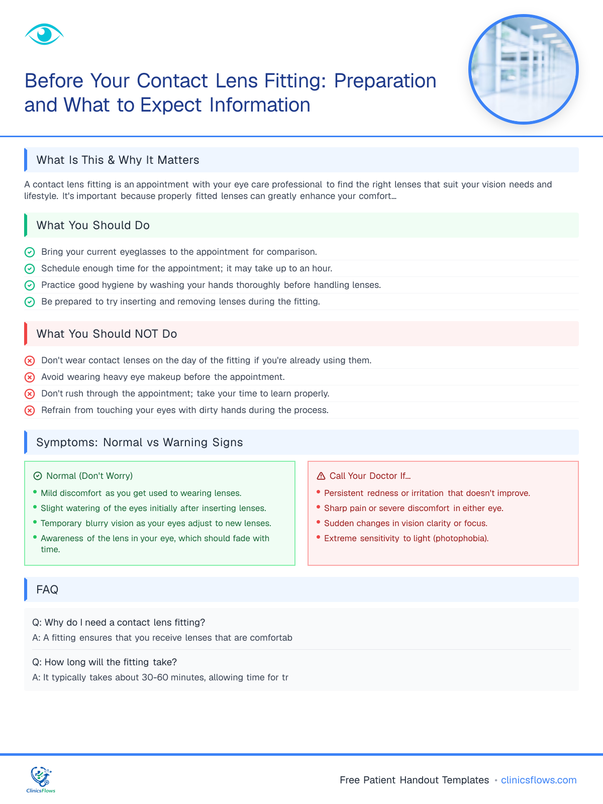 Before Your Contact Lens Fitting: Preparation and What to Expect Information - patient handout preview