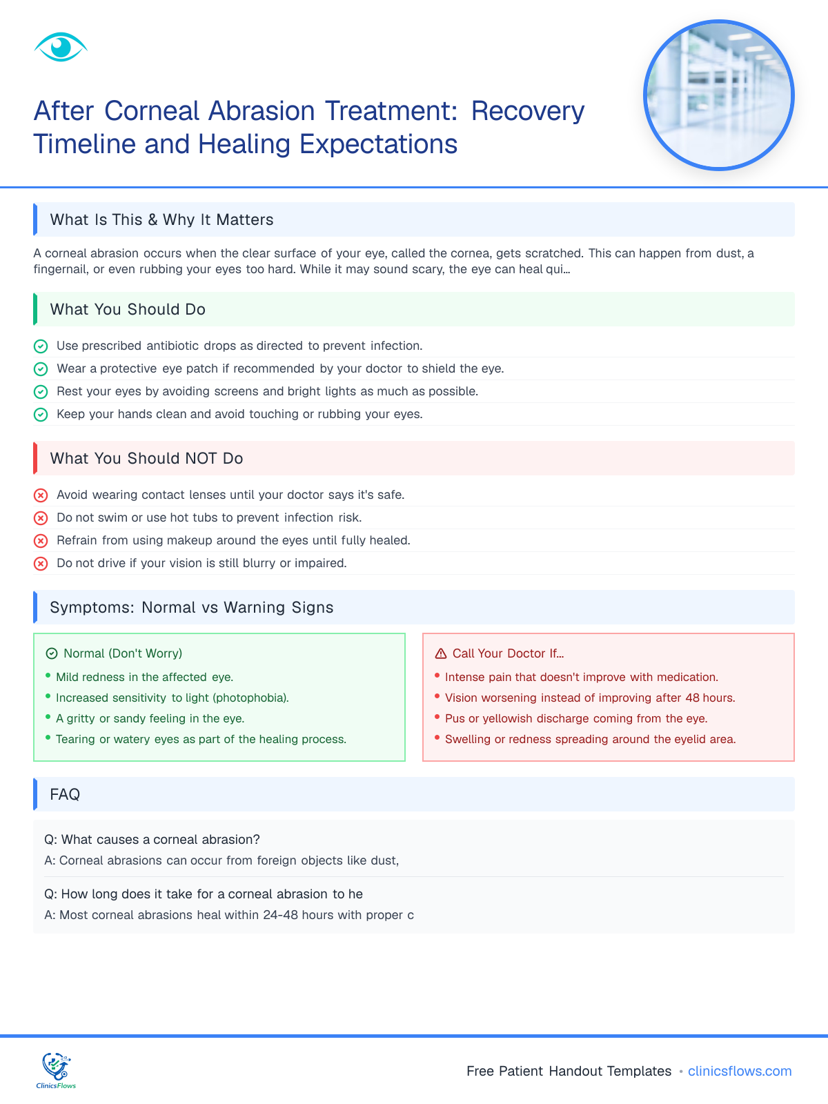 After Corneal Abrasion Treatment: Recovery Timeline and Healing Expectations - patient handout preview