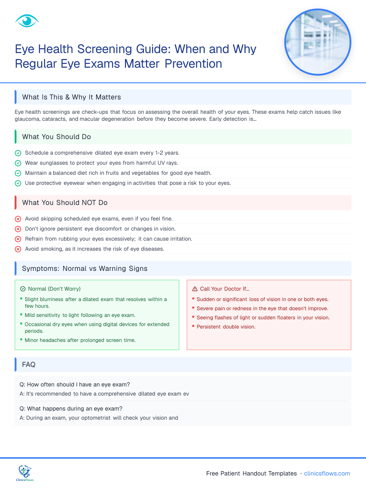 Eye Health Screening Guide: When and Why Regular Eye Exams Matter Prevention - patient handout preview