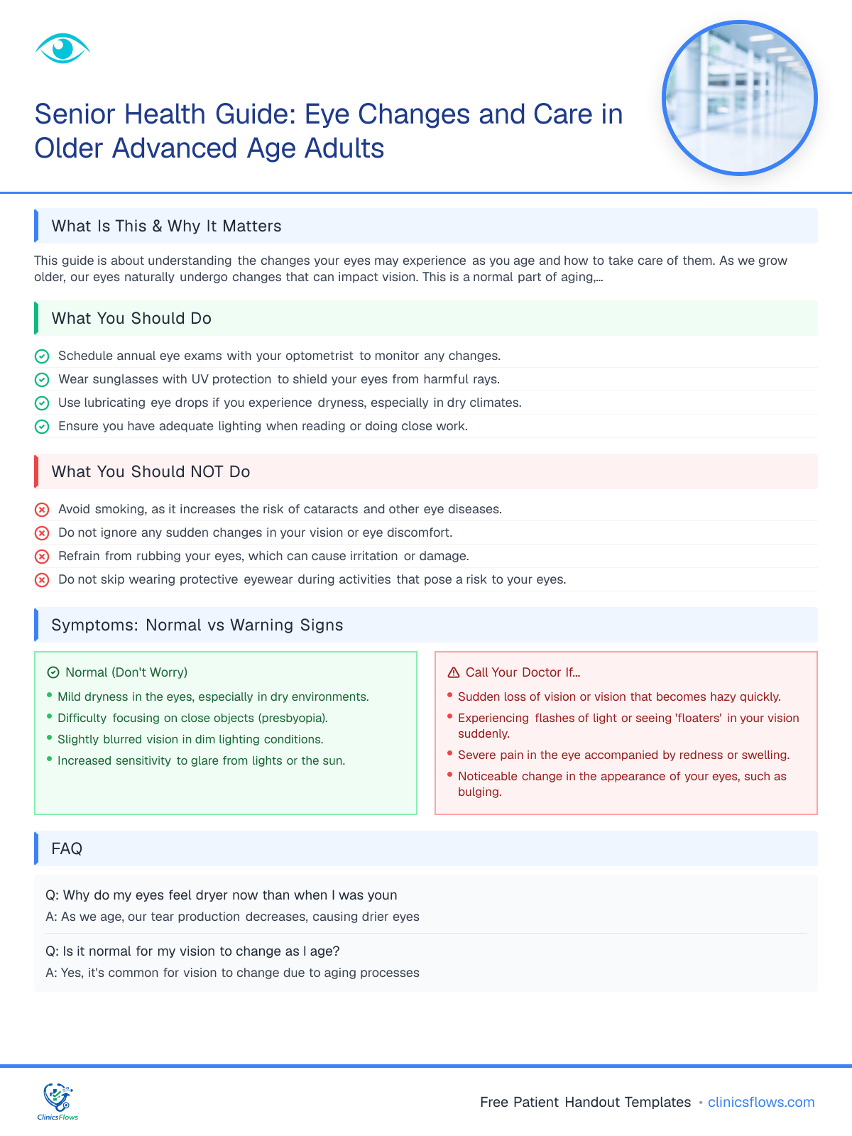 Senior Health Guide: Eye Changes and Care in Older Advanced Age Adults - patient handout preview