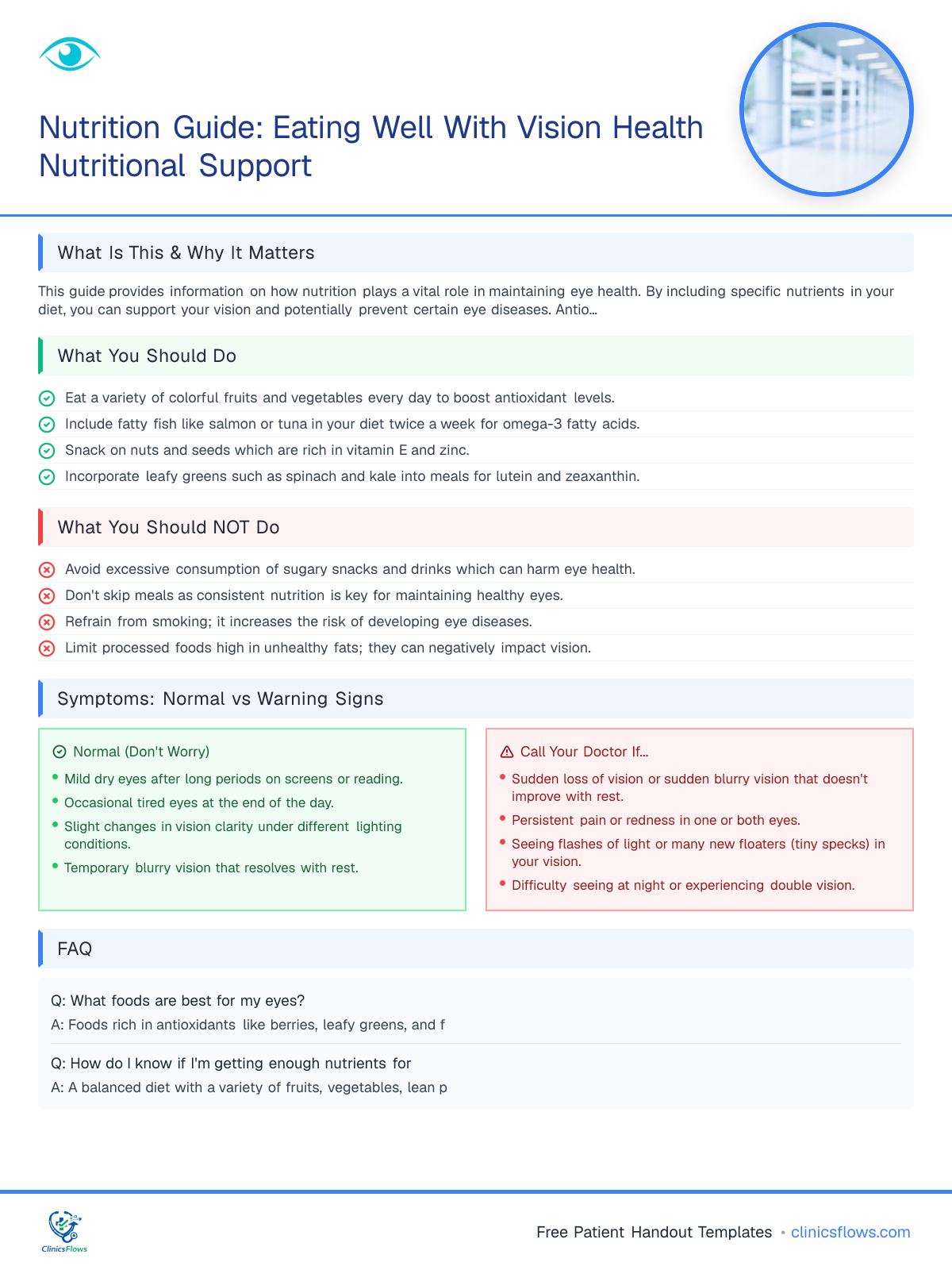 Nutrition Guide: Eating Well With Vision Health Nutritional Support - patient handout preview