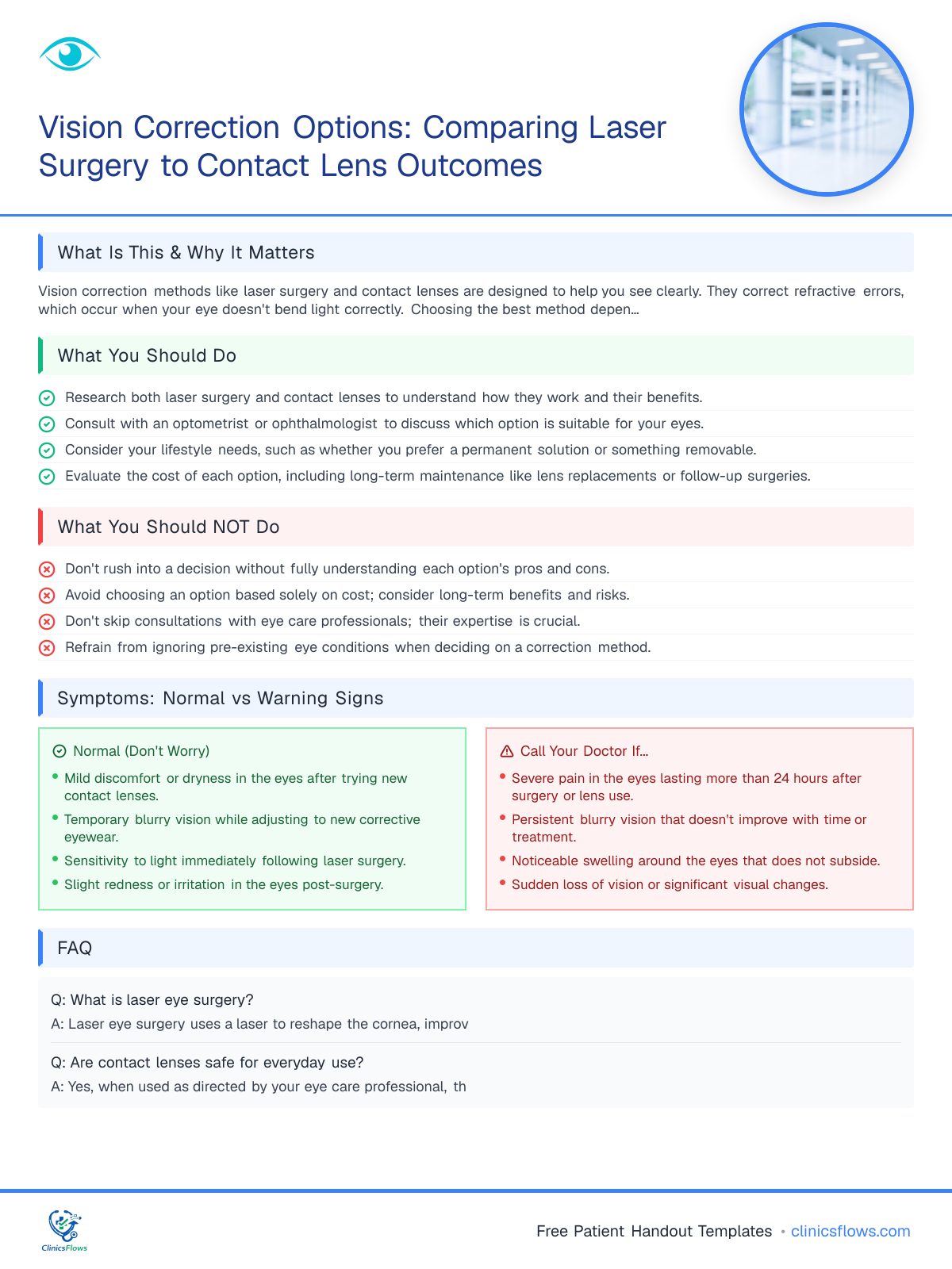 Vision Correction Options: Comparing Laser Surgery to Contact Lens Outcomes - patient handout preview