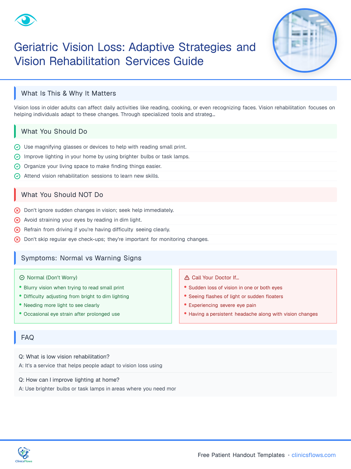 Geriatric Vision Loss: Adaptive Strategies and Vision Rehabilitation Services Guide - patient handout preview