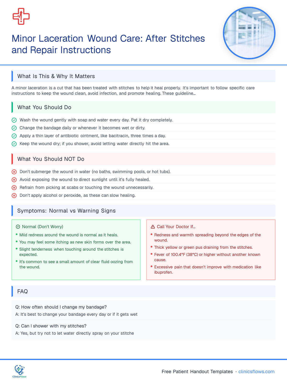Minor Laceration Wound Care: After Stitches and Repair Instructions - patient handout preview