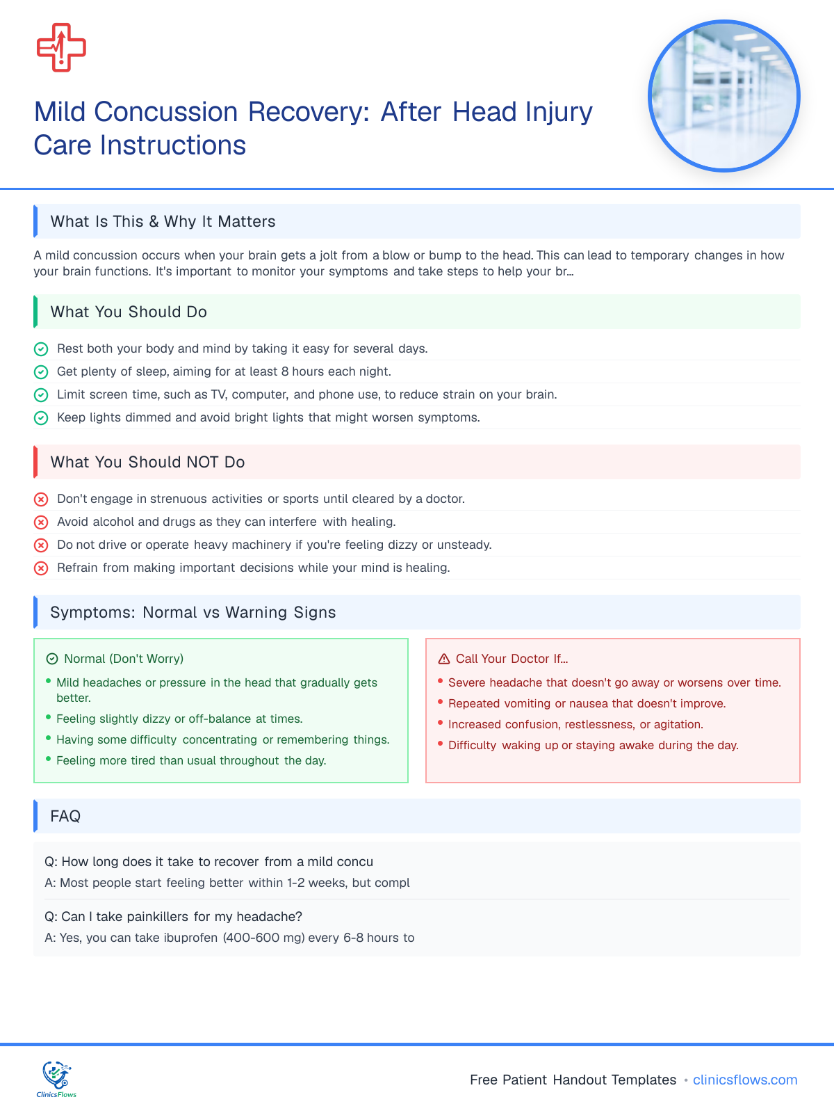 Mild Concussion Recovery: After Head Injury Care Instructions - patient handout preview