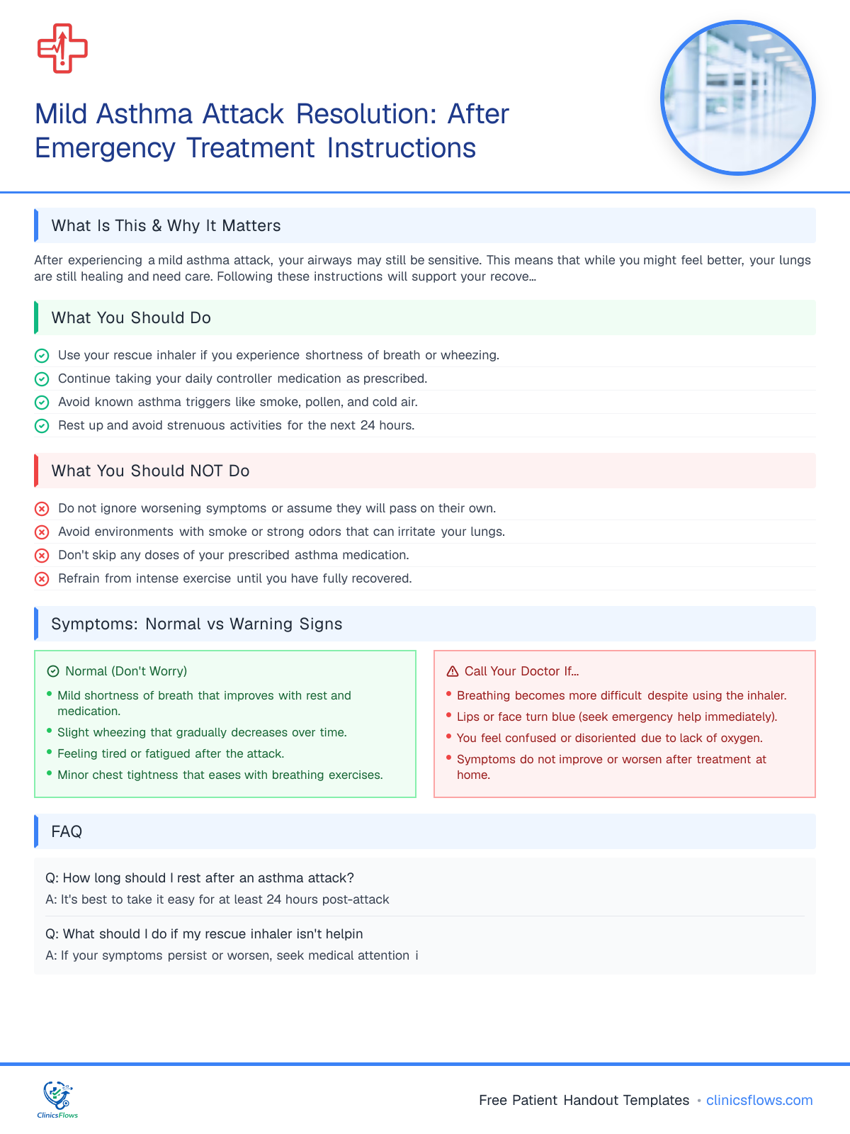 Mild Asthma Attack Resolution: After Emergency Treatment Instructions - patient handout preview