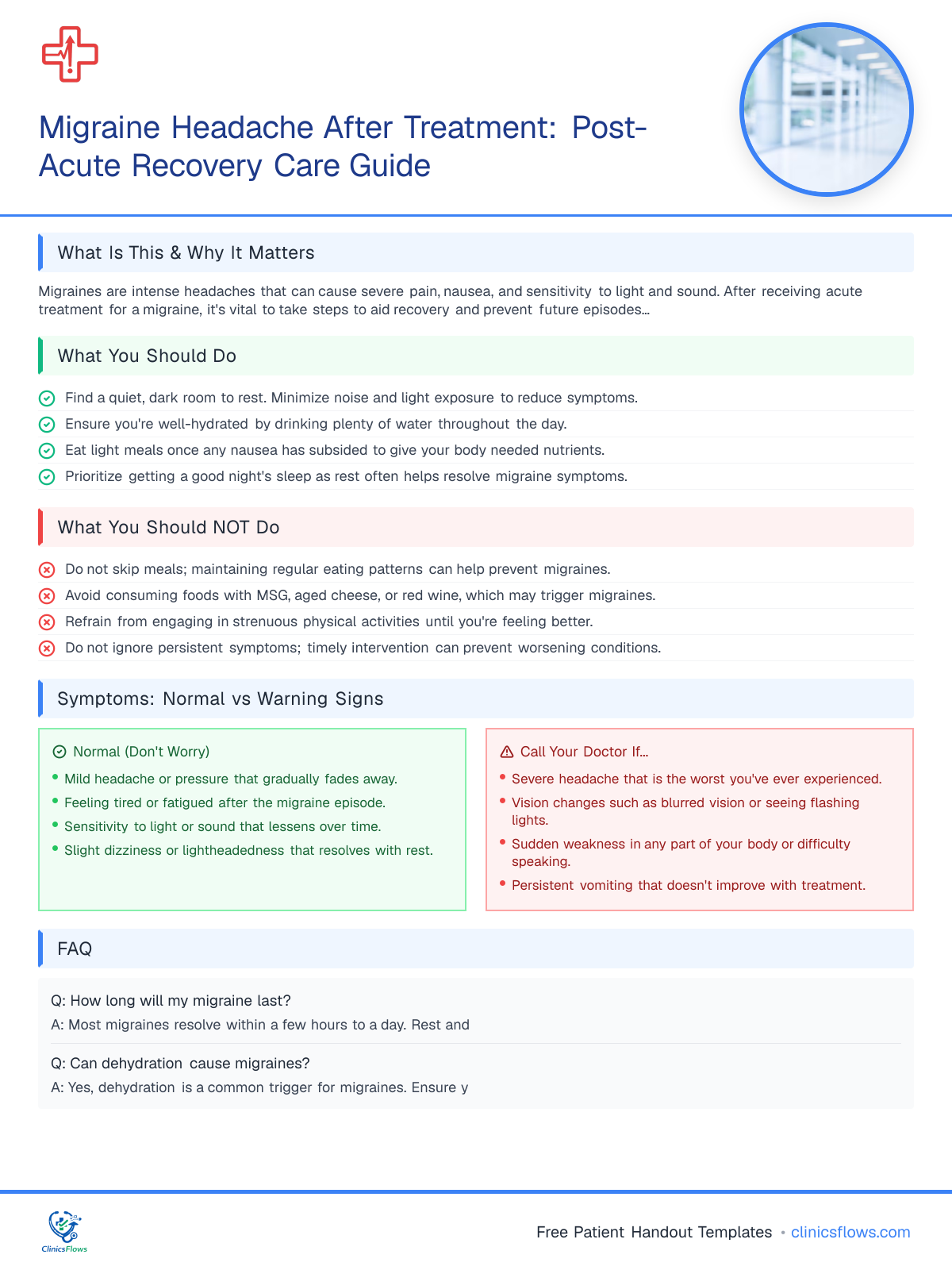 Migraine Headache After Treatment: Post-Acute Recovery Care Guide - patient handout preview