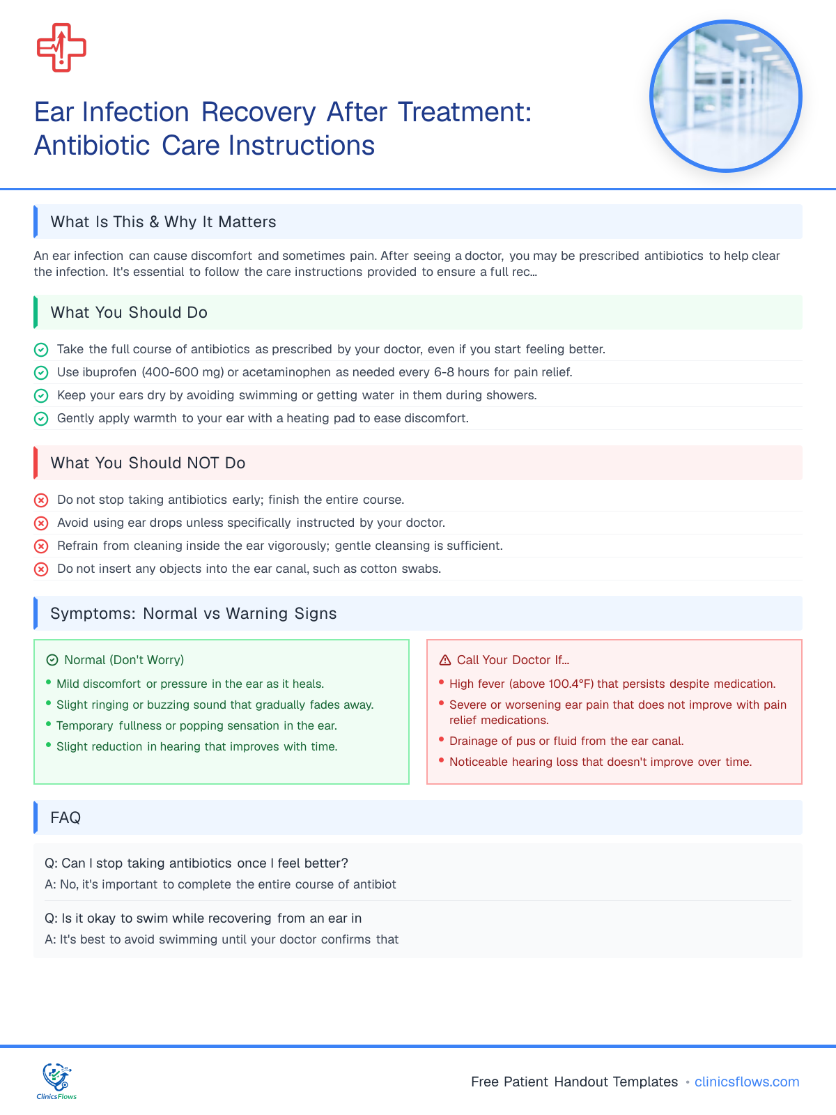 Ear Infection Recovery After Treatment: Antibiotic Care Instructions - patient handout preview
