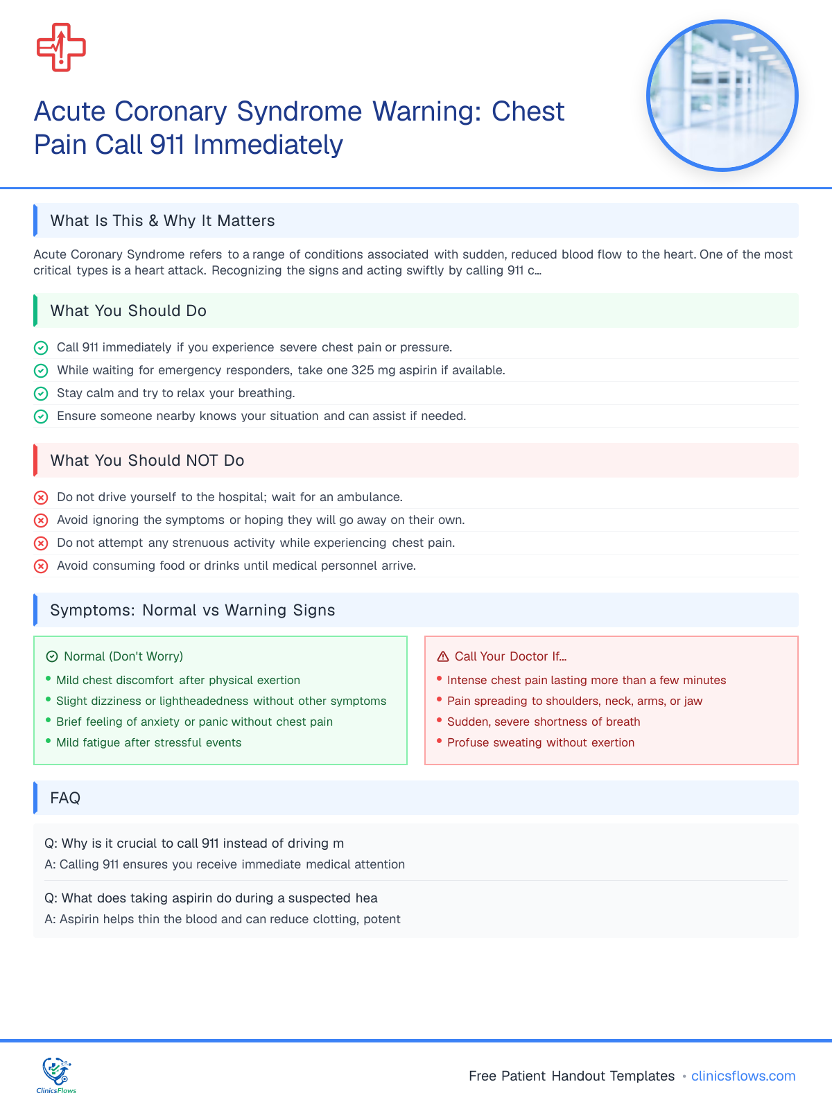 Acute Coronary Syndrome Warning: Chest Pain Call 911 Immediately - patient handout preview