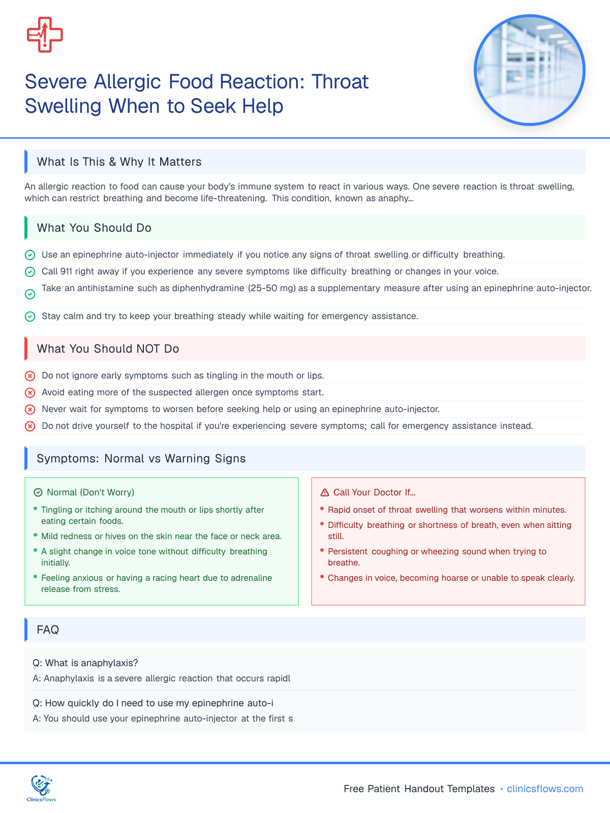 Severe Allergic Food Reaction: Throat Swelling When to Seek Help - patient handout preview