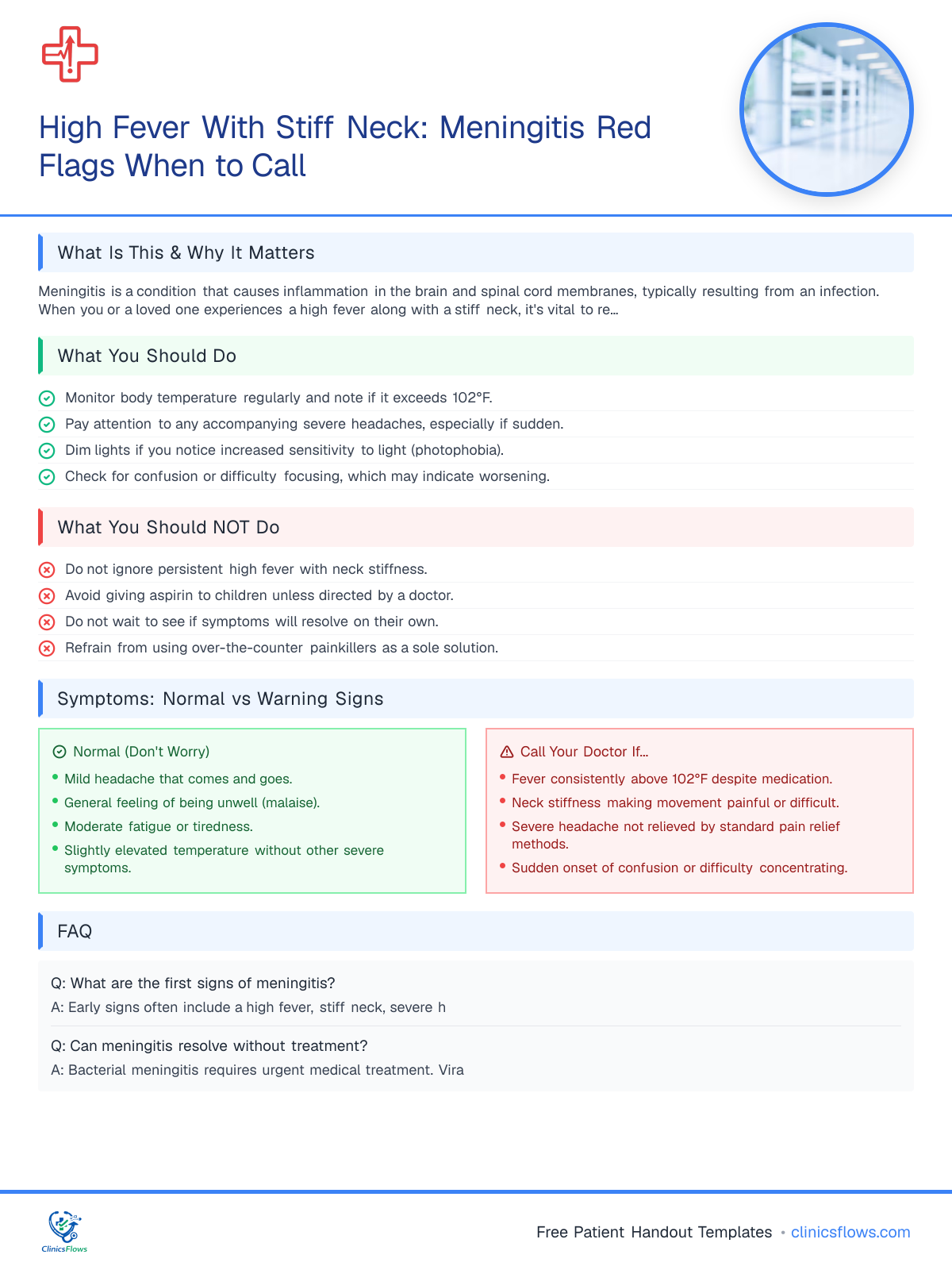 High Fever With Stiff Neck: Meningitis Red Flags When to Call - patient handout preview