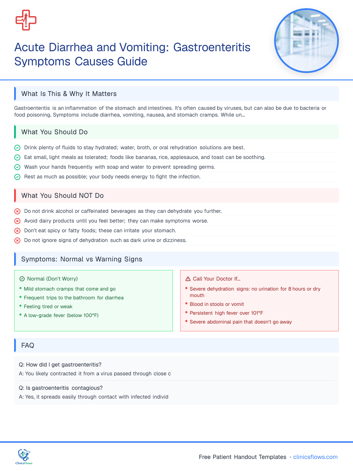 Acute Diarrhea and Vomiting: Gastroenteritis Symptoms Causes Guide - patient handout preview