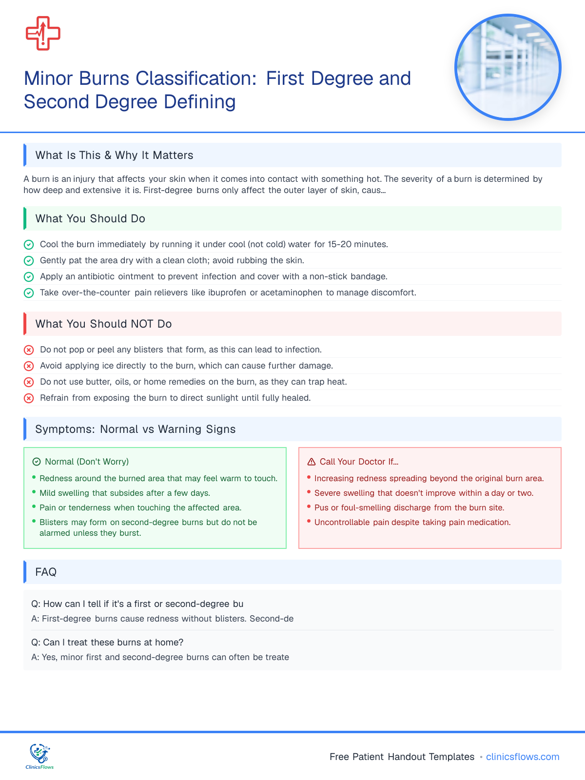 Minor Burns Classification: First Degree and Second Degree Defining - patient handout preview