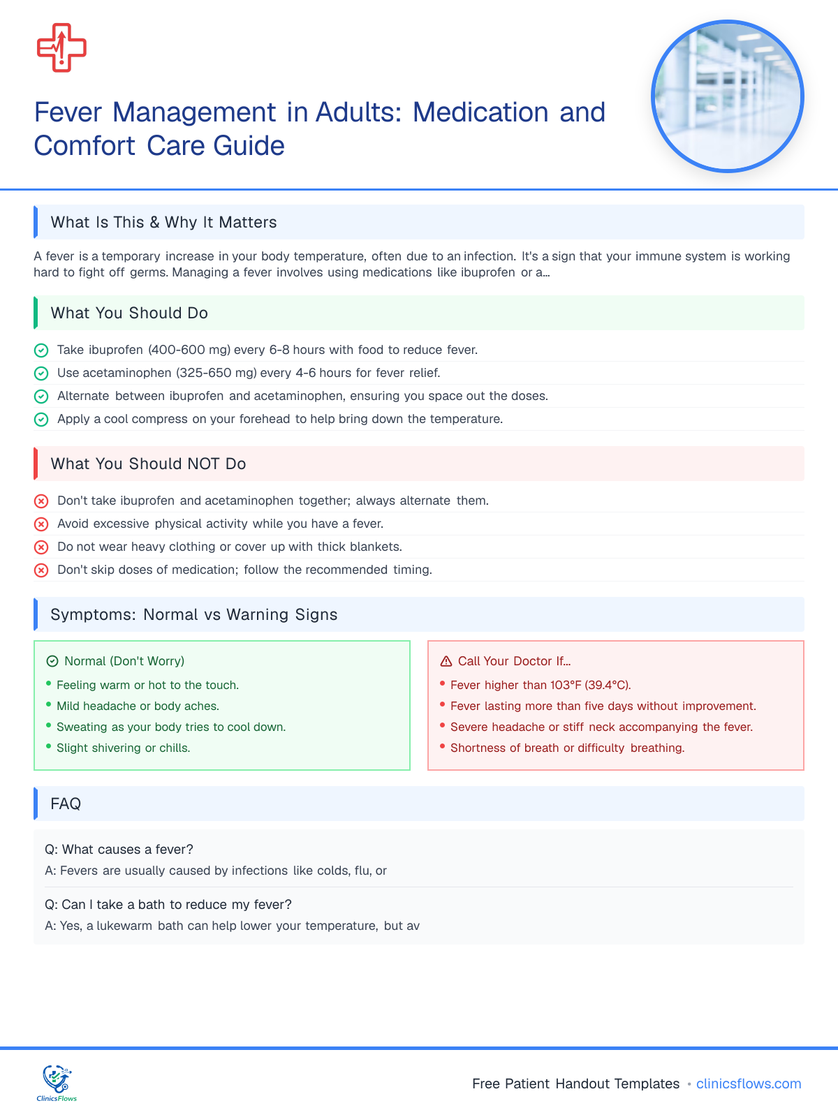 Fever Management in Adults: Medication and Comfort Care Guide - patient handout preview
