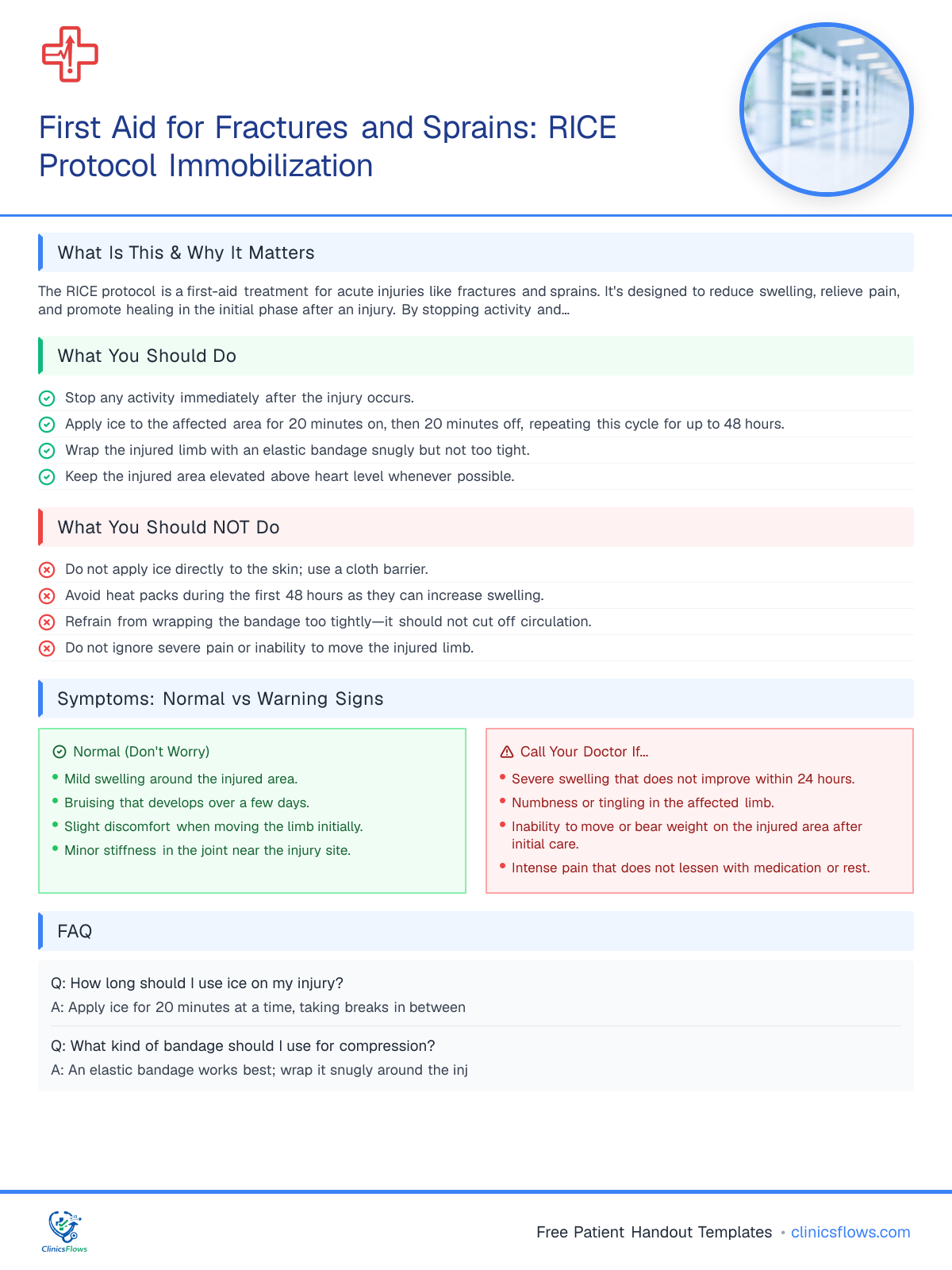 First Aid for Fractures and Sprains: RICE Protocol Immobilization - patient handout preview