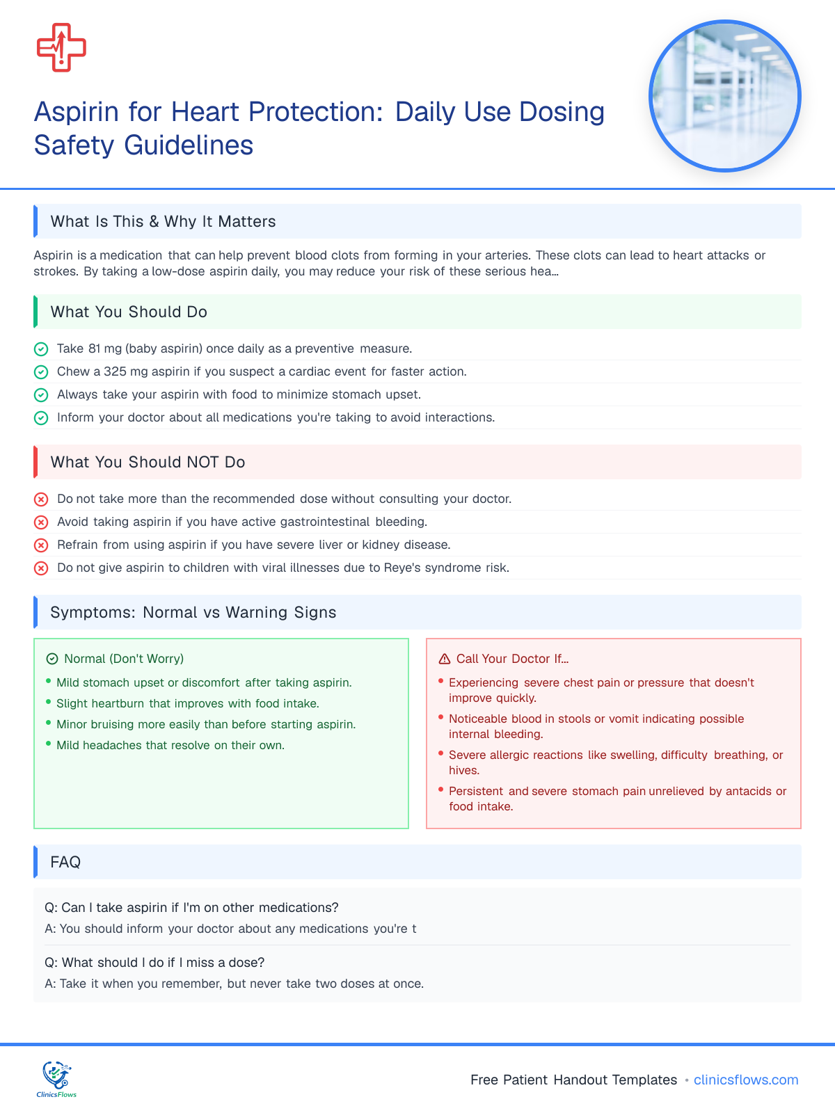 Aspirin for Heart Protection: Daily Use Dosing Safety Guidelines - patient handout preview