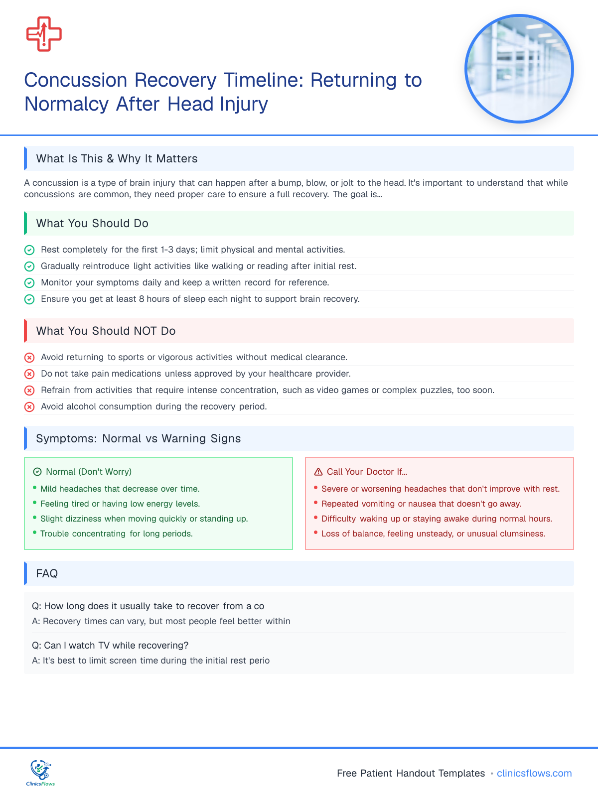 Concussion Recovery Timeline: Returning to Normalcy After Head Injury - patient handout preview