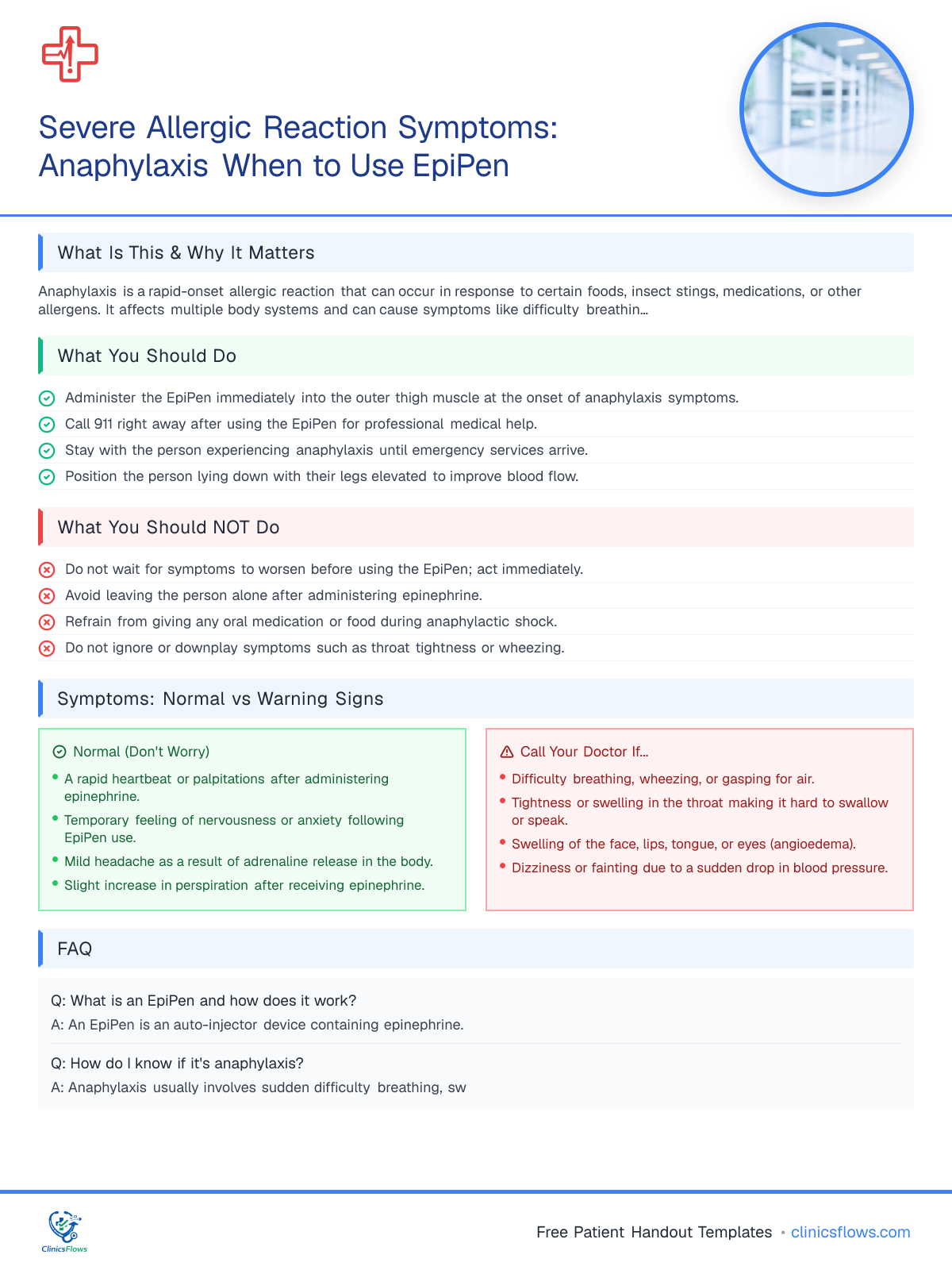 Severe Allergic Reaction Symptoms: Anaphylaxis When to Use EpiPen - patient handout preview