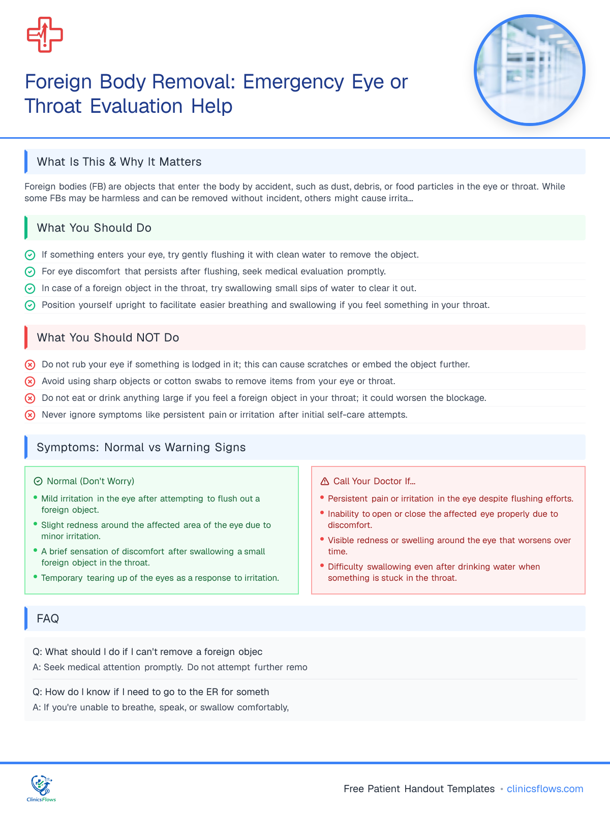 Foreign Body Removal: Emergency Eye or Throat Evaluation Help - patient handout preview