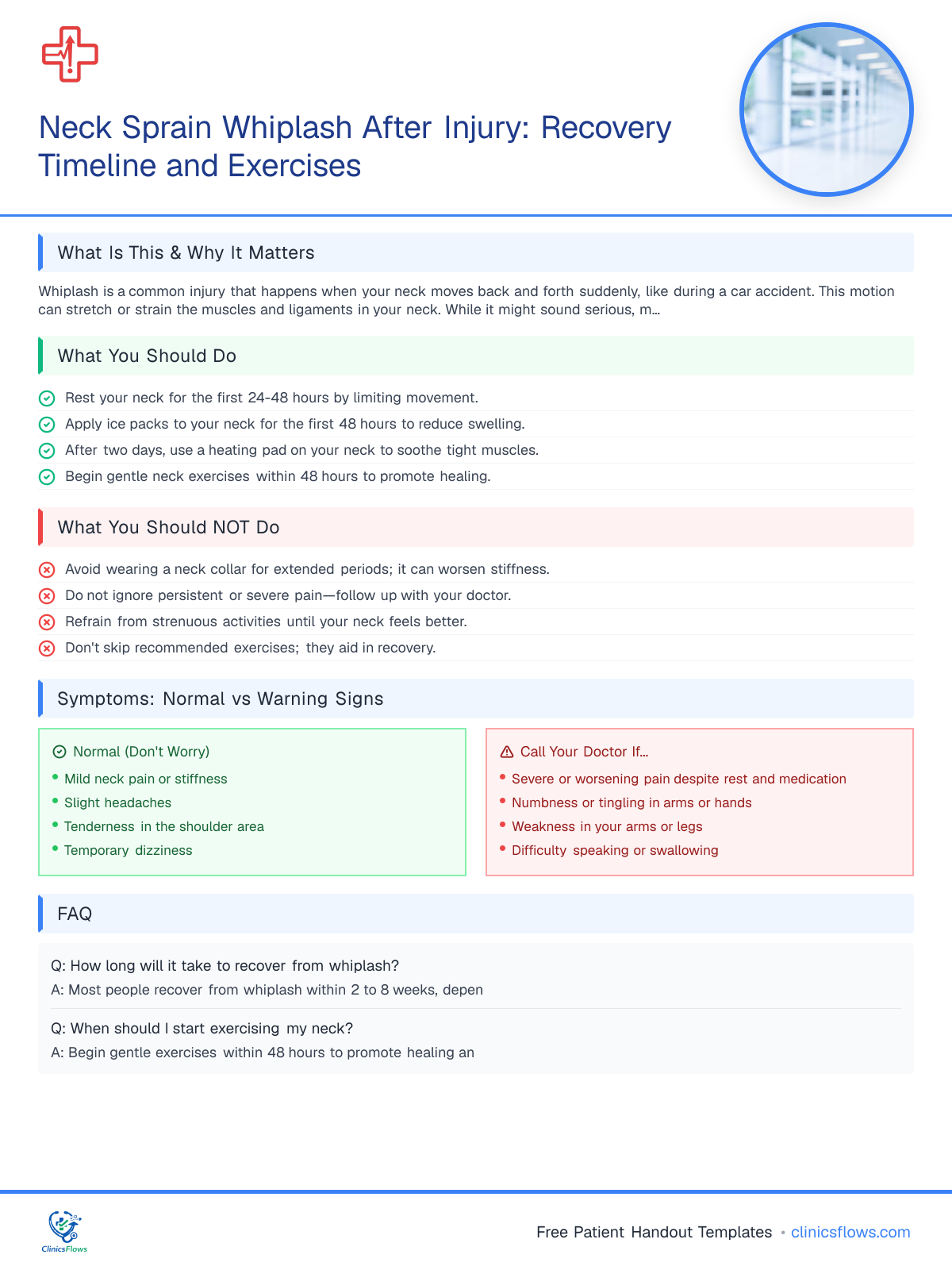 Neck Sprain Whiplash After Injury: Recovery Timeline and Exercises - patient handout preview