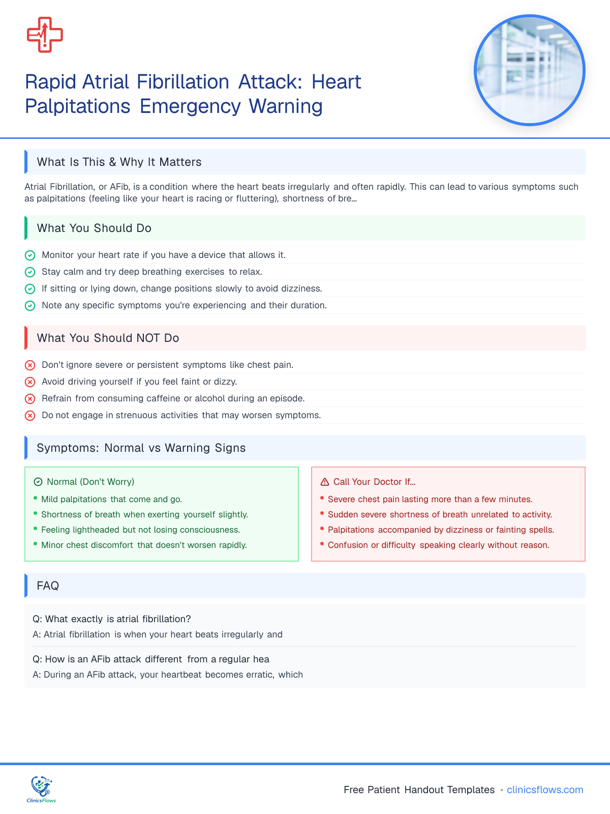 Rapid Atrial Fibrillation Attack: Heart Palpitations Emergency Warning - patient handout preview