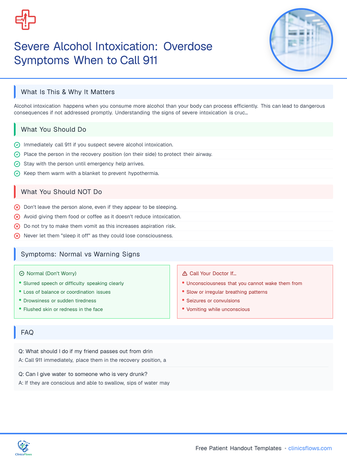 Severe Alcohol Intoxication: Overdose Symptoms When to Call 911 - patient handout preview