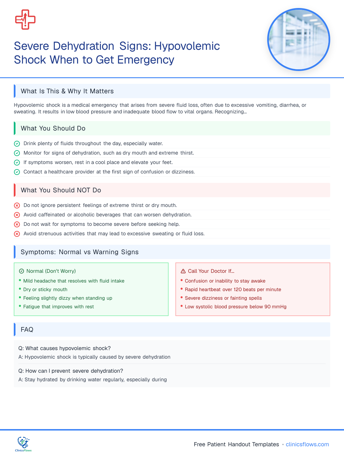 Severe Dehydration Signs: Hypovolemic Shock When to Get Emergency - patient handout preview