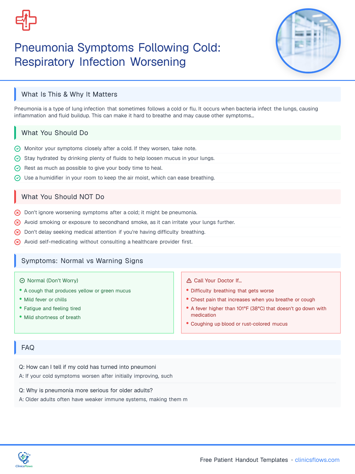 Pneumonia Symptoms Following Cold: Respiratory Infection Worsening - patient handout preview