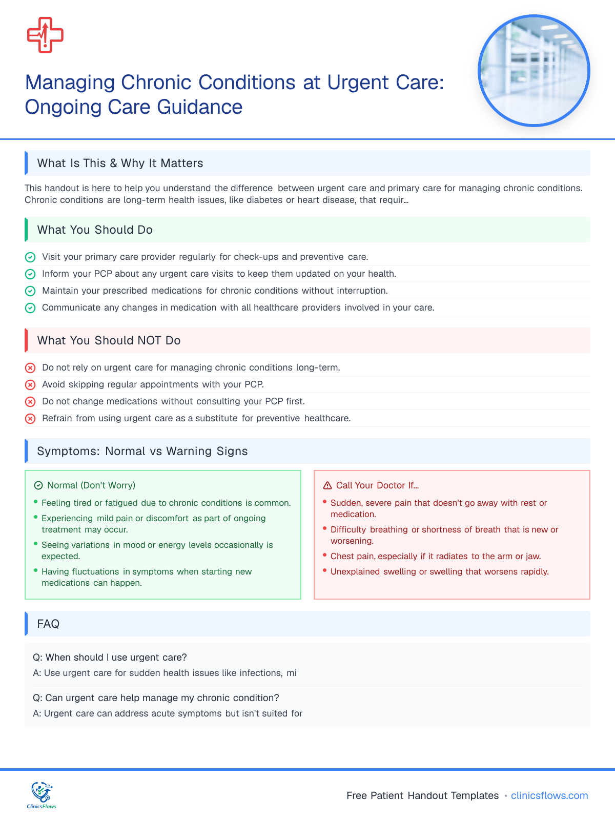 Managing Chronic Conditions at Urgent Care: Ongoing Care Guidance - patient handout preview