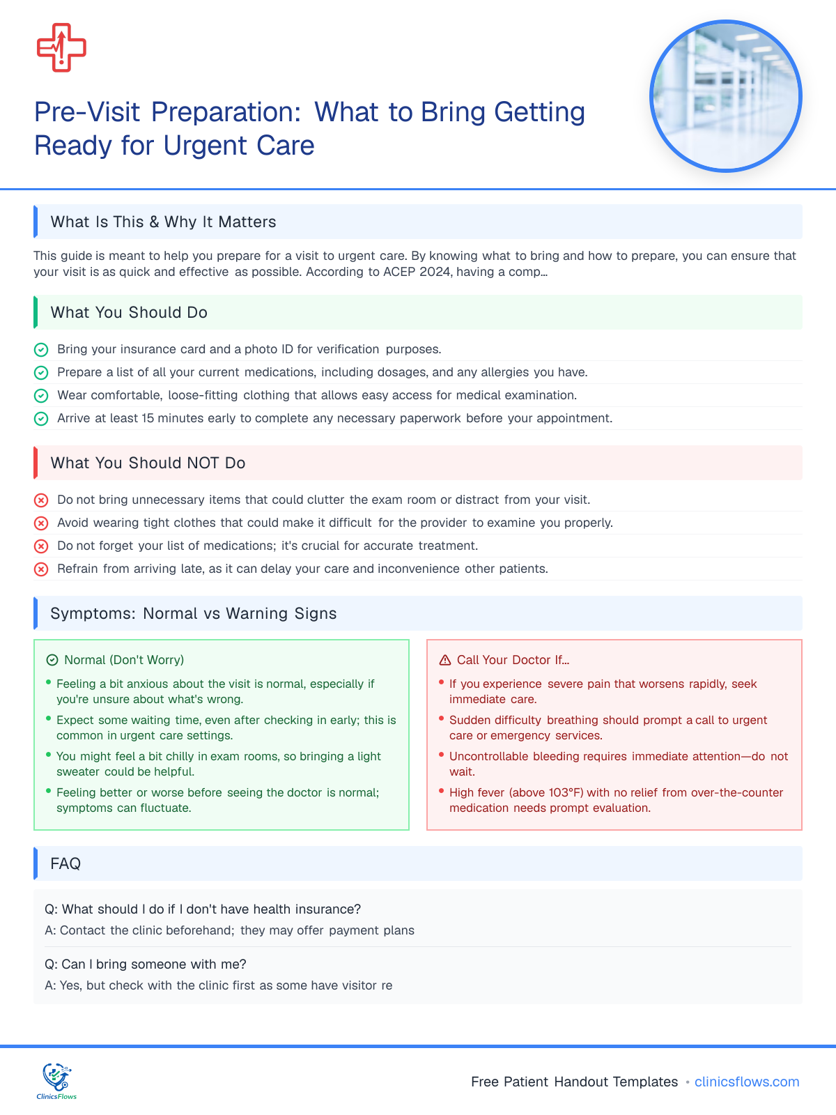 Pre-Visit Preparation: What to Bring Getting Ready for Urgent Care - patient handout preview