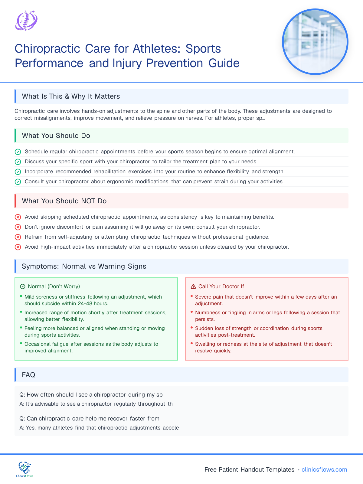 Chiropractic Care for Athletes: Sports Performance and Injury Prevention Guide - patient handout preview