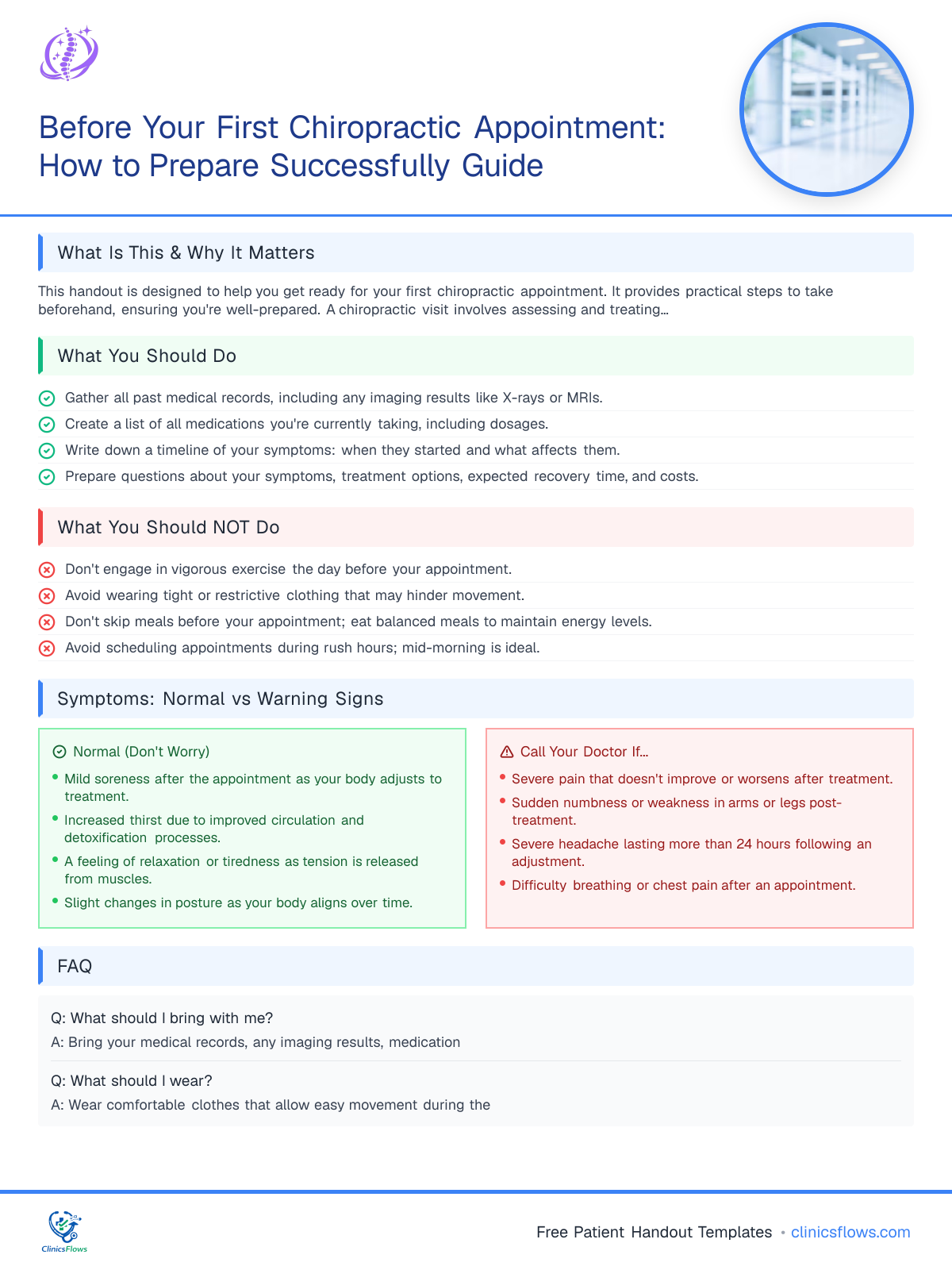 Before Your First Chiropractic Appointment: How to Prepare Successfully Guide - patient handout preview