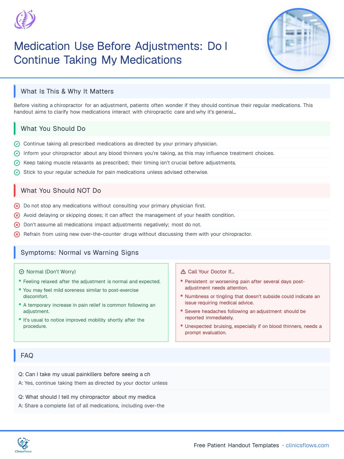 Medication Use Before Adjustments: Do I Continue Taking My Medications - patient handout preview