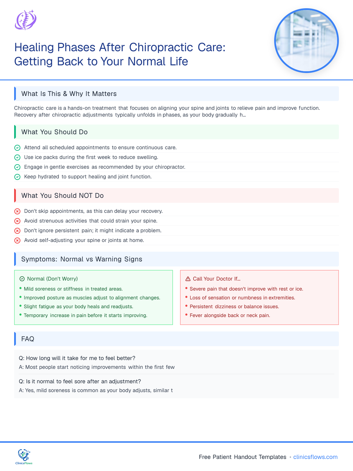 Healing Phases After Chiropractic Care: Getting Back to Your Normal Life - patient handout preview