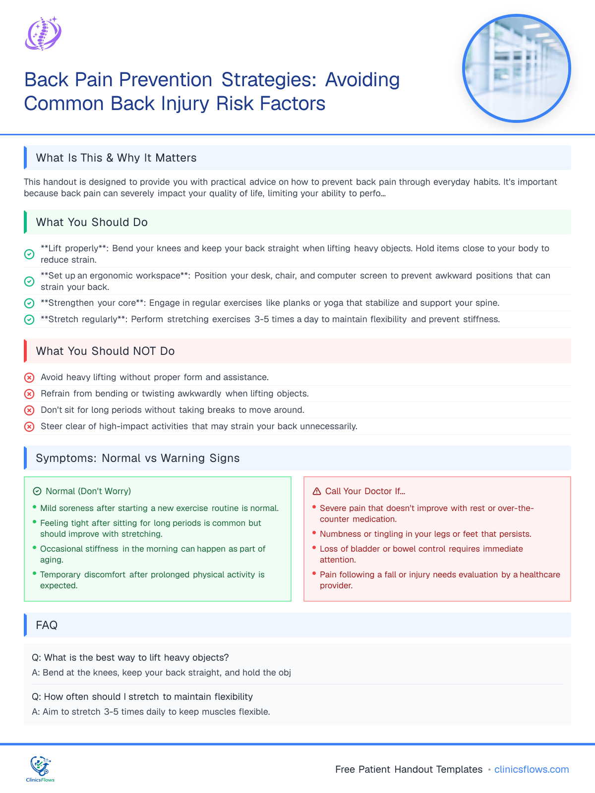 Back Pain Prevention Strategies: Avoiding Common Back Injury Risk Factors - patient handout preview