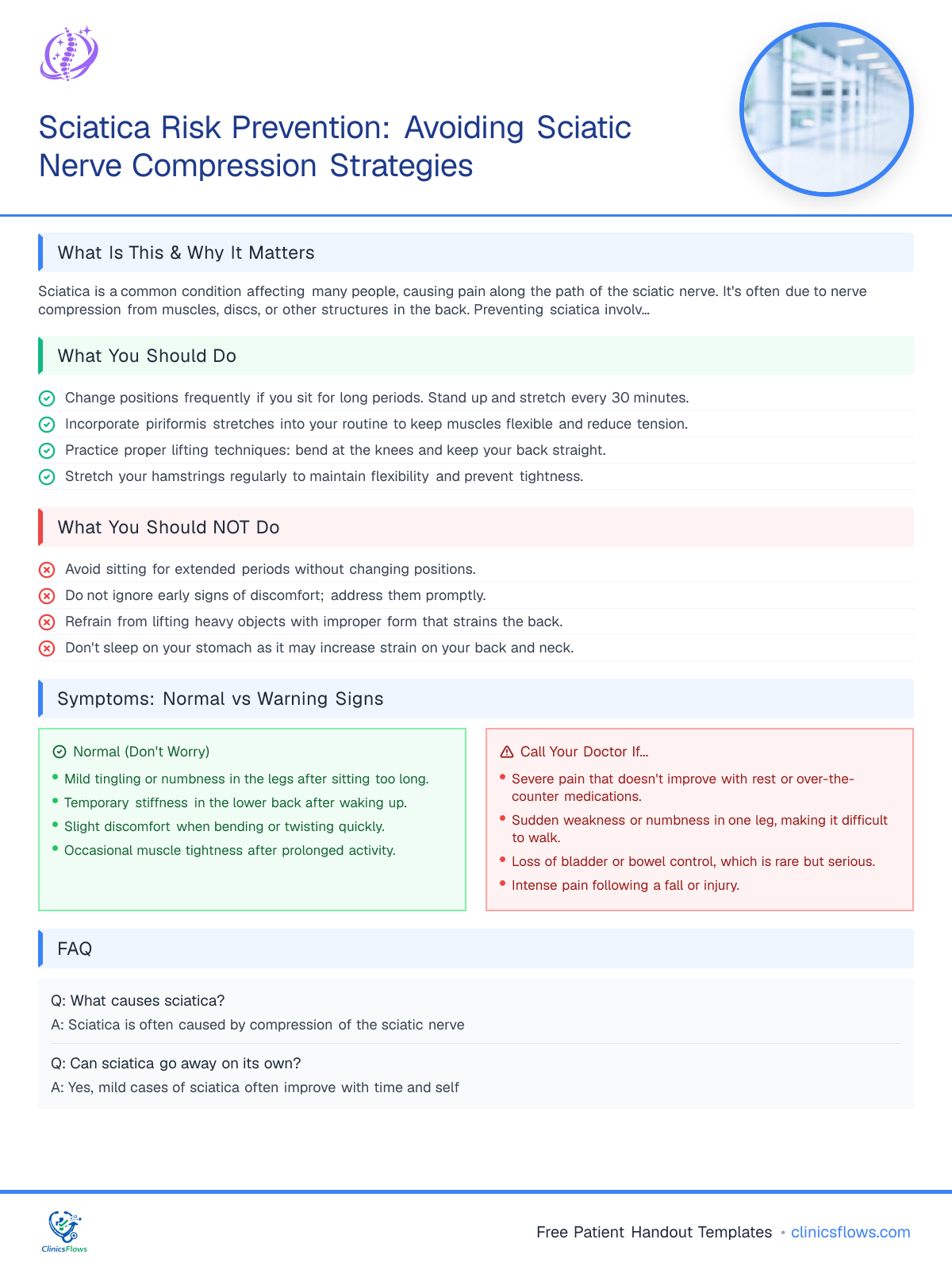 Sciatica Risk Prevention: Avoiding Sciatic Nerve Compression Strategies - patient handout preview
