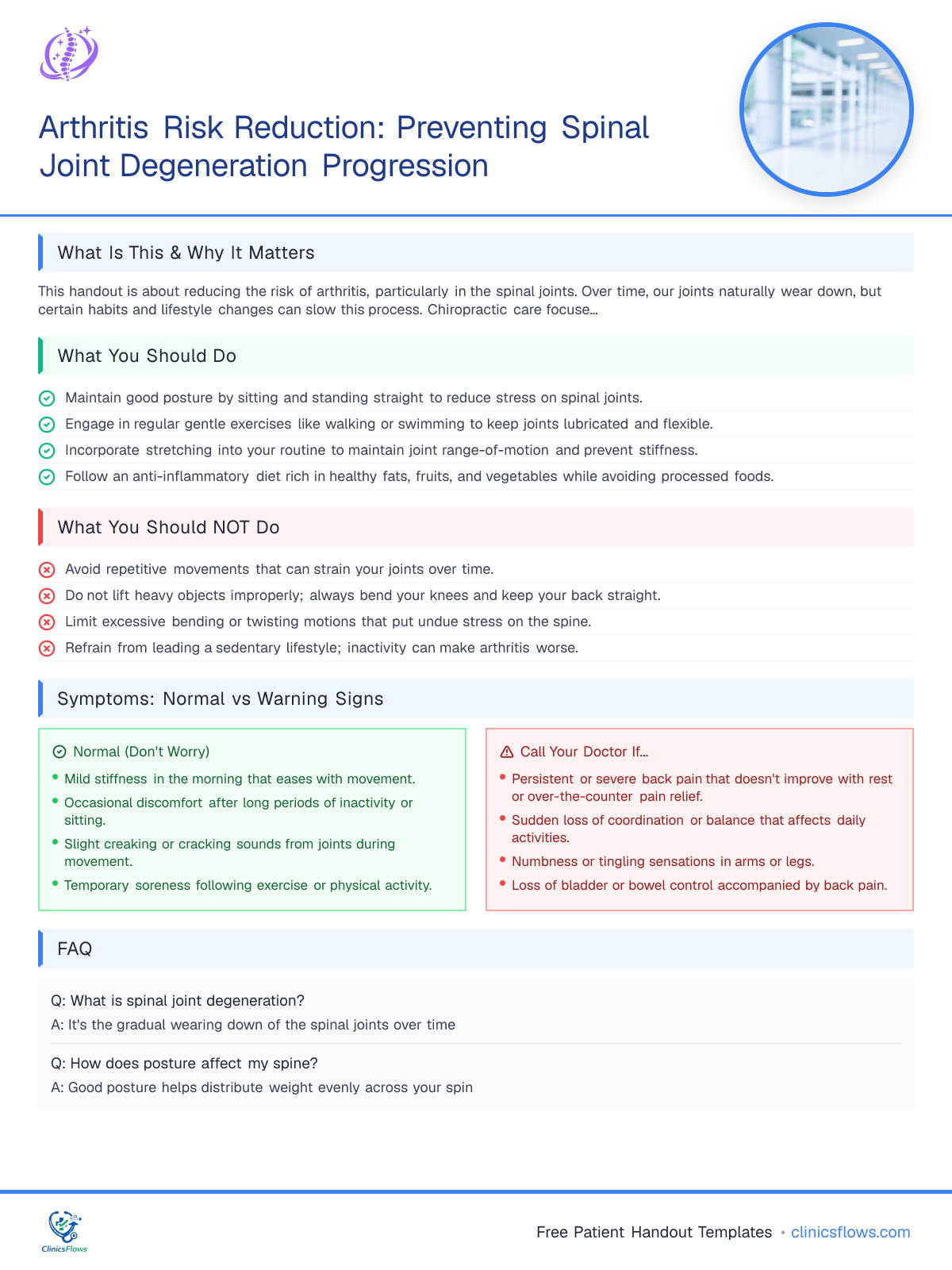 Arthritis Risk Reduction: Preventing Spinal Joint Degeneration Progression - patient handout preview