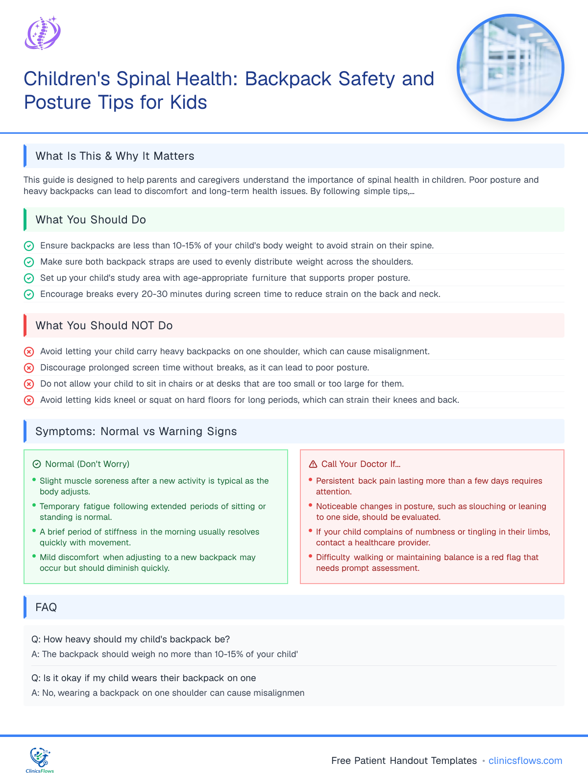 Children's Spinal Health: Backpack Safety and Posture Tips for Kids - patient handout preview