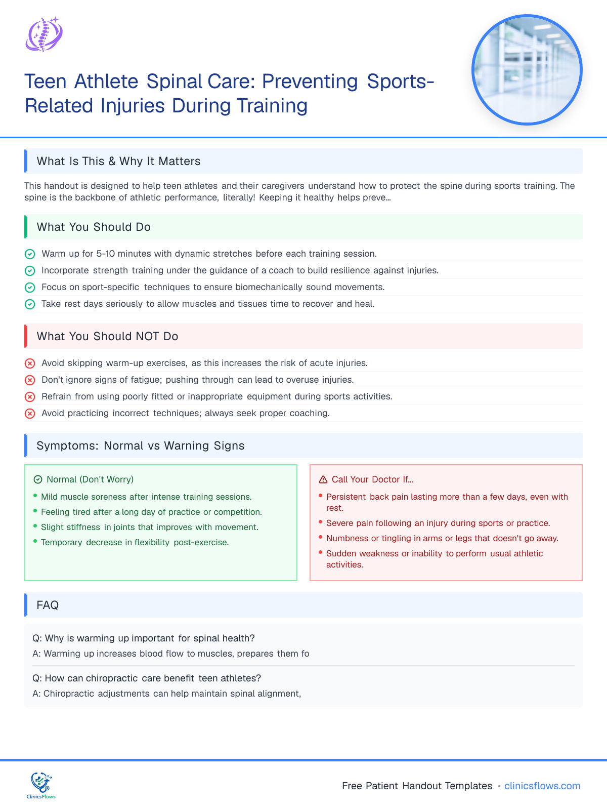 Teen Athlete Spinal Care: Preventing Sports-Related Injuries During Training - patient handout preview