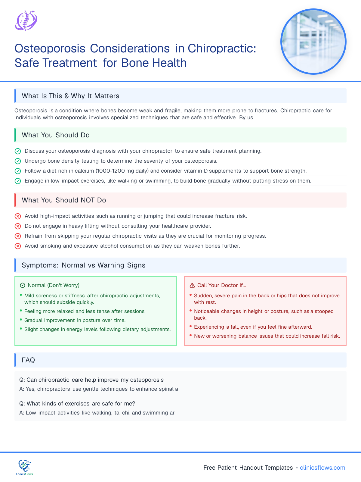Osteoporosis Considerations in Chiropractic: Safe Treatment for Bone Health - patient handout preview